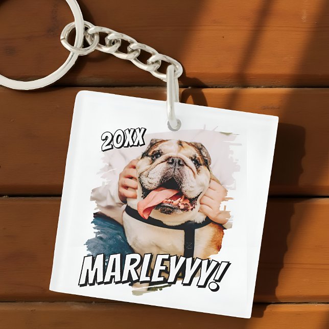 Modern Comic Simple Grunge Custom Pet Photo Keychain (Creator Uploaded)