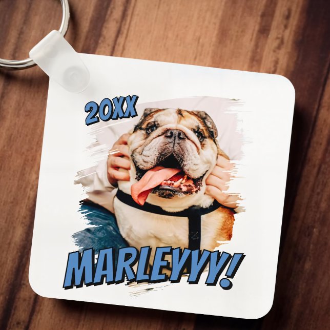 Modern Comic Simple Grunge Custom Pet Photo Keychain (Creator Uploaded)