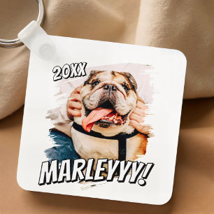 Modern Comic Simple Grunge Custom Pet Photo Keychain