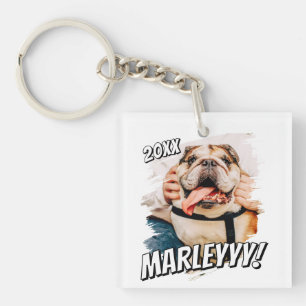 Modern Comic Simple Grunge Custom Pet Photo Keychain