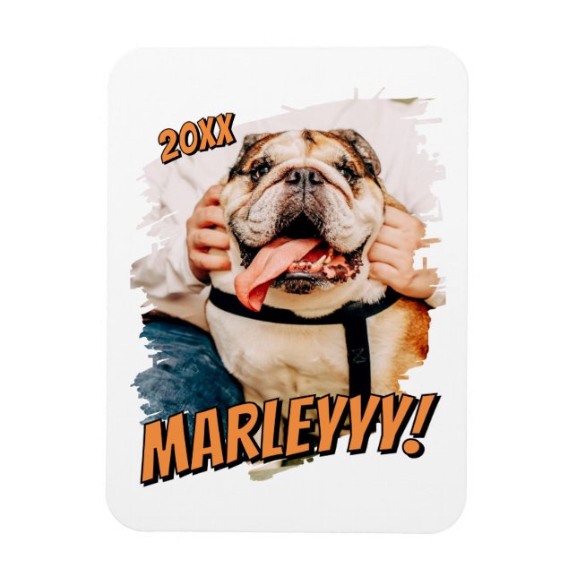 Modern Comic Simple Grunge Custom Pet Photo Magnet (Vertical)