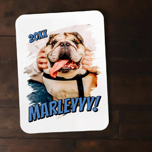 Modern Comic Simple Grunge Custom Pet Photo Magnet