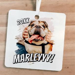 Modern Comic Simple Grunge Custom Pet Photo Metal Ornament