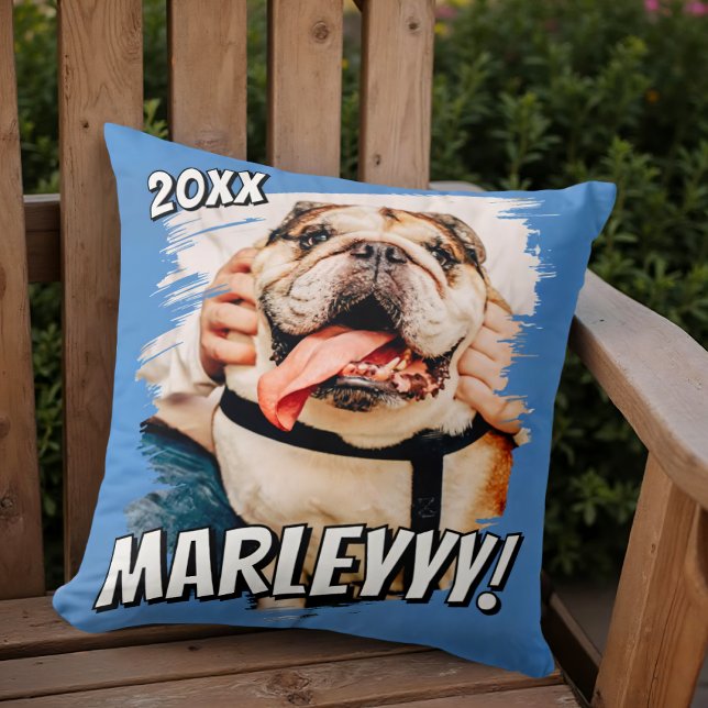 Modern Comic Simple Grunge Custom Pet Photo Throw Pillow (Creator Uploaded)