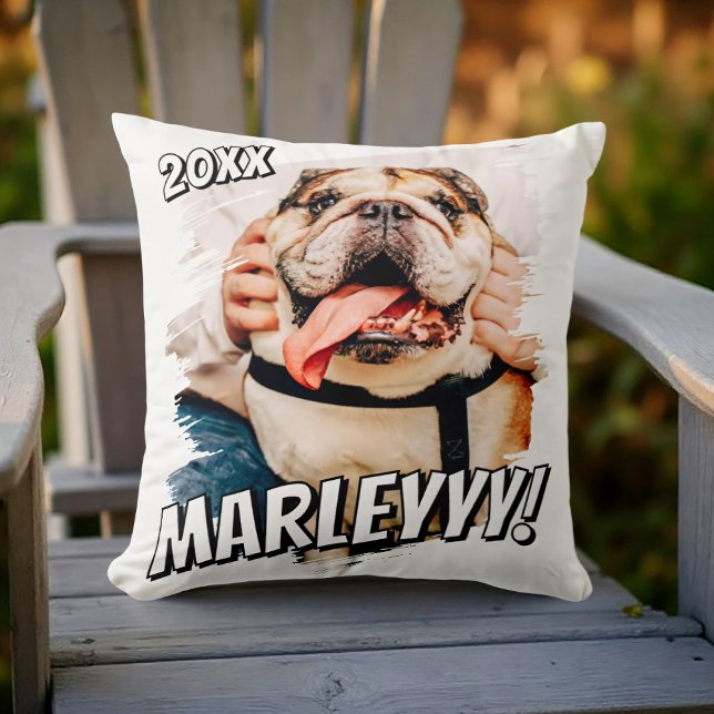 Modern Comic Simple Grunge Custom Pet Photo Throw Pillow (Creator Uploaded)