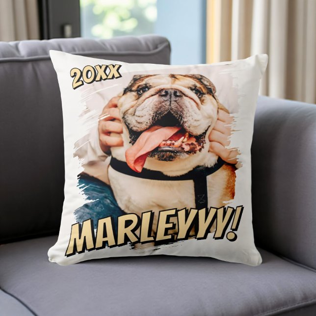 Modern Comic Simple Grunge Custom Pet Photo Throw Pillow (Creator Uploaded)