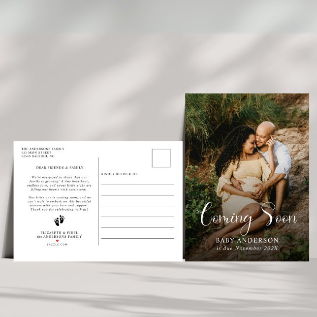 Modern Coming Soon Baby Photo Pregnancy  Announcement Postcard (Creator Uploaded)