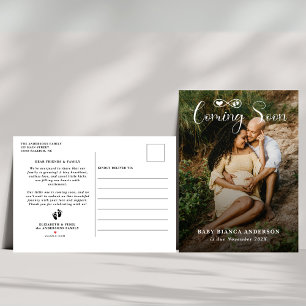 Modern Coming Soon Bow Baby Photo Pregnancy  Announcement Postcard