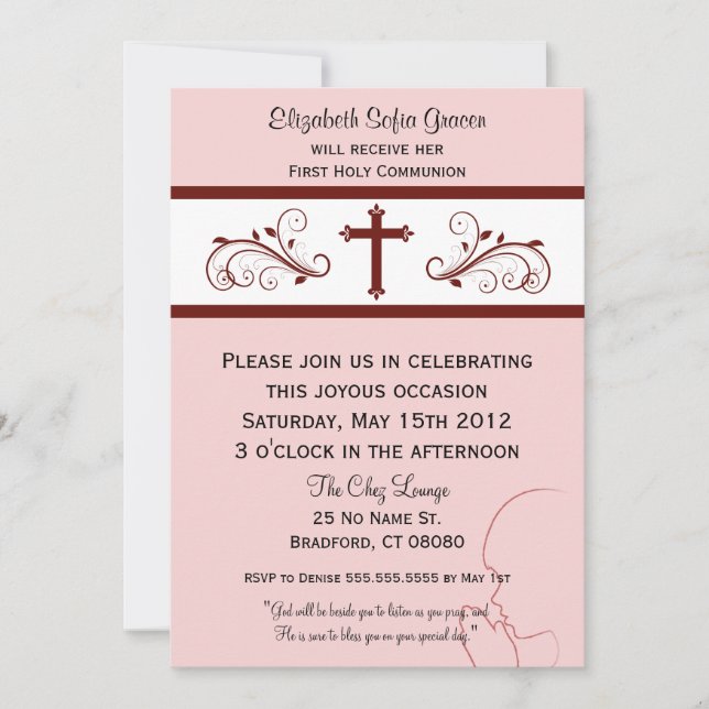 Modern Communion Invitations for Girls (Front)