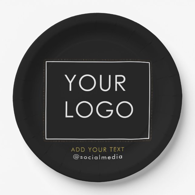 Modern Company Business Corporate Logo Black Paper Plates (Front)