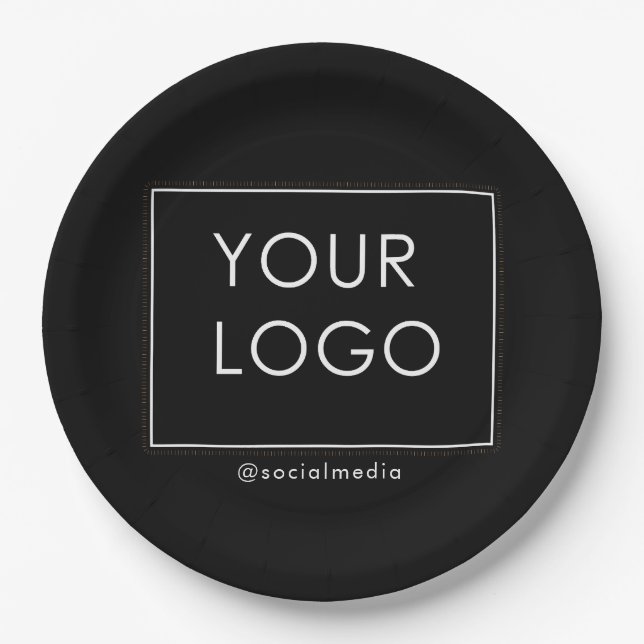 Modern Company Business Corporate Logo Black  Paper Plates (Front)