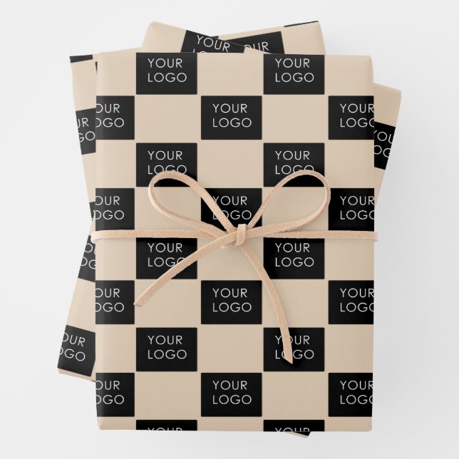 Modern Company Business Logo Promo Beige Wrapping Paper Sheets (In situ)