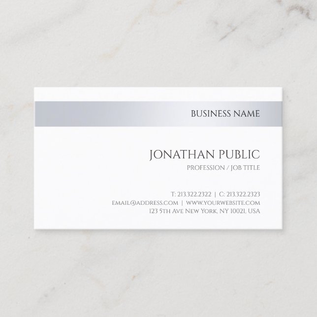 Modern Company Elegant Silver Minimalist Template Business Card (Front)