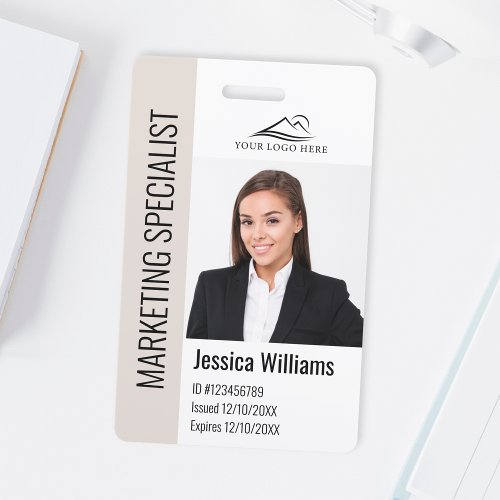 Modern Company Employee Photo Logo Name Beige ID Badge