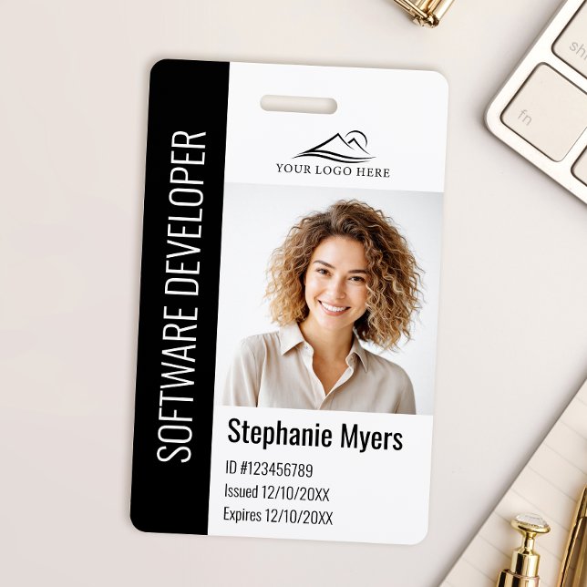 Modern Company Employee Photo Logo Name Black ID Badge (Creator Uploaded)