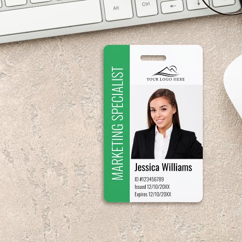 Modern Company Employee Photo Logo Name Green ID   Badge