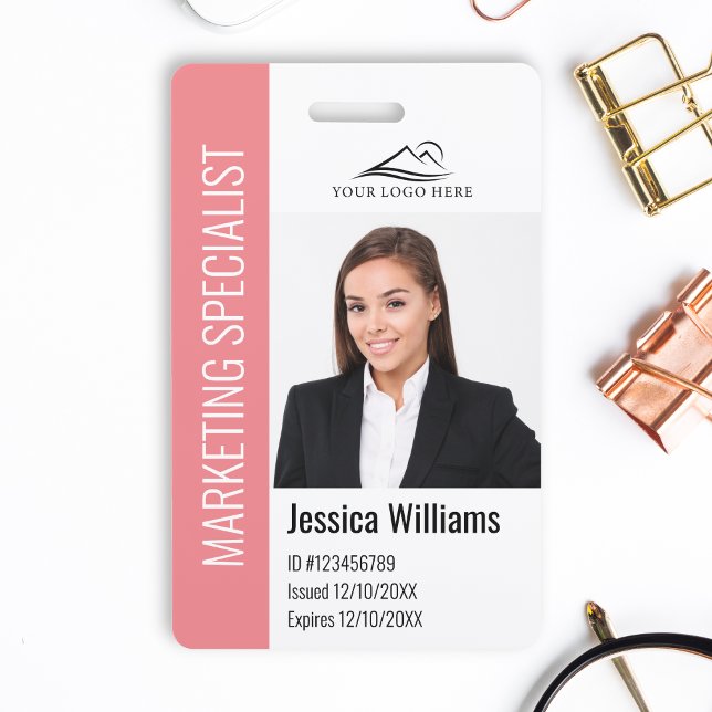 Modern Company Employee Photo Logo Name Pink ID Badge (Creator Uploaded)
