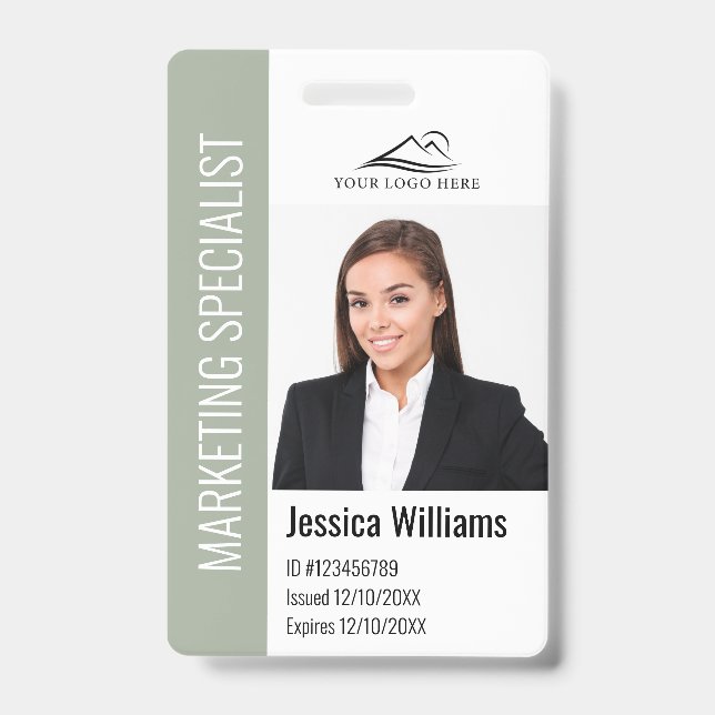 Modern Company Employee Photo Logo Name Sage ID Badge (Front)