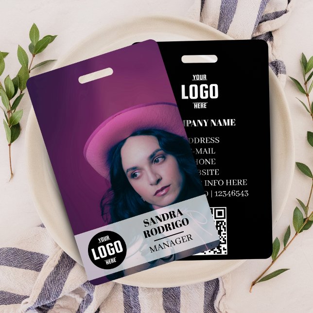 Modern Company ID Card with Photo & QR Code Badge (Company ID Card | Modern Large Photo Employee QR Badge)