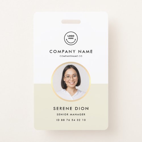 Modern Company ID Employee ID Beige Gold Photo ID  Badge