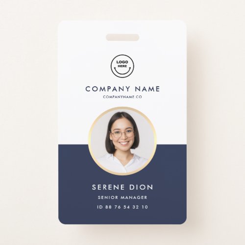 Modern Company ID Gold Employee Photo ID Navy  Badge