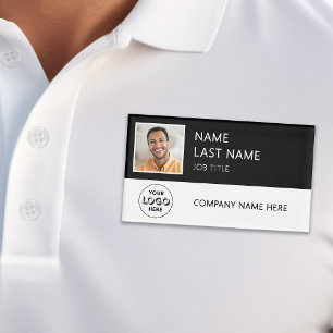 Modern Company Logo Black Employee Photo Name Tag