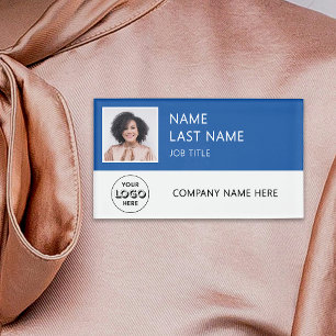 Modern Company Logo Blue Employee Photo Name Tag