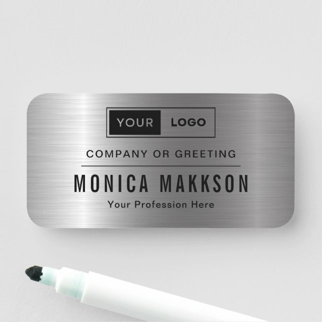 Modern Company Logo Brushed Silver Name Tag (In Situ)
