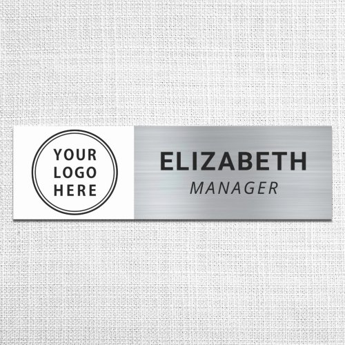 Modern Company Logo Brushed Silver Name Tag