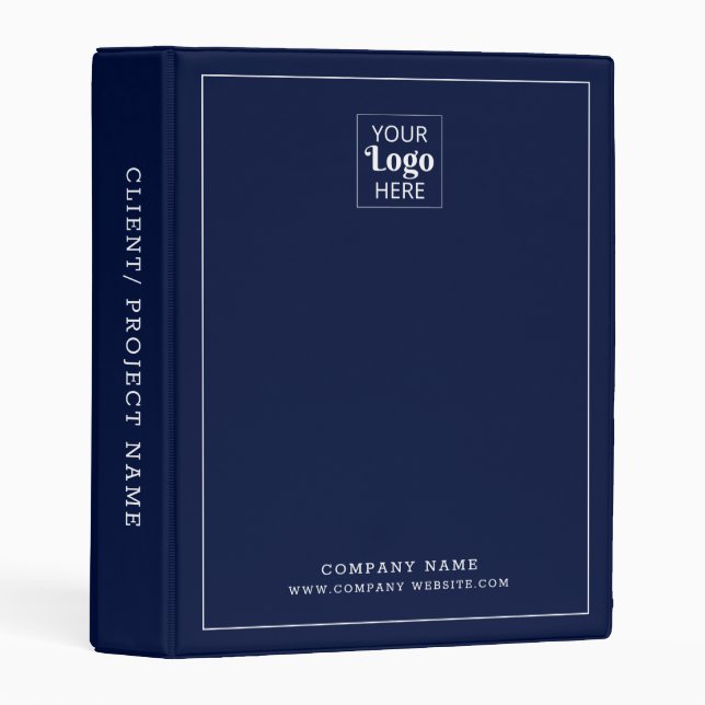 Modern Company Logo Business Name Navy Blue Mini Binder (Front/Spine)