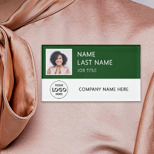 Modern Company Logo Dark Green Employee Photo Name Tag