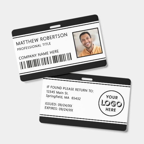 Modern Company Logo Employee Photo Black ID Badge