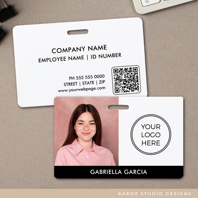 Modern Company Logo Employee Photo ID Badge (Upload logo and photo, create QR with your URL.)