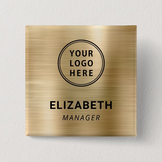 Modern Company Logo Gold Name Tag Button (Front)