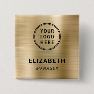 Modern Company Logo Gold Name Tag Button