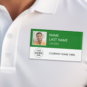 Modern Company Logo Green Employee Photo Name Tag