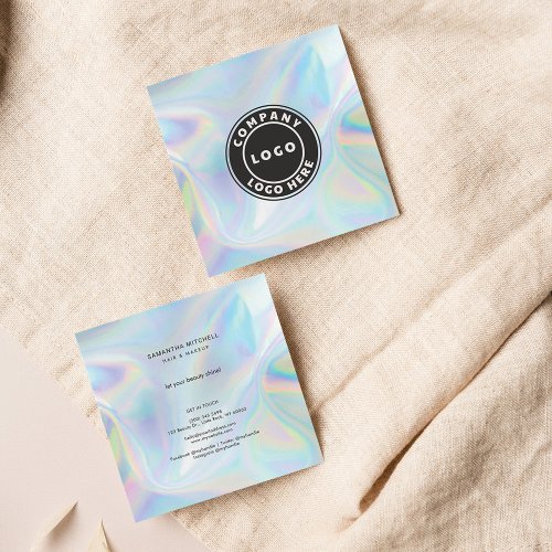 Modern Company Logo Holographic Beautician Makeup Square Business Card