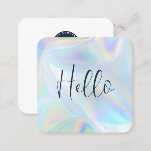 Modern Company Logo Holographic Script Employee Square Business Card