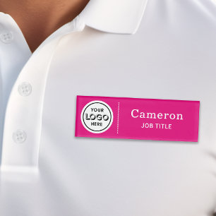 Modern Company Logo Hot Pink Employee Name Tag