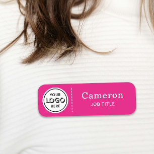 Modern Company Logo Hot Pink Employee Name Tag