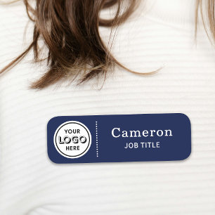 Modern Company Logo Navy Blue Employee Name Tag