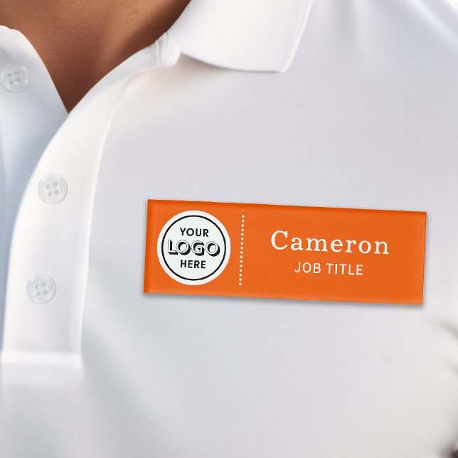 Modern Company Logo Orange Employee Name Tag (Creator Uploaded)