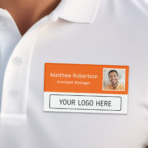 Modern Company Logo Orange Employee Photo Name Tag
