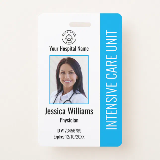 Modern Company Logo Photo Blue Employee ID Badge | Zazzle