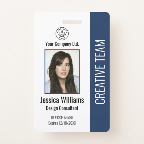 Modern Company Logo Photo Blue Employee ID Badge