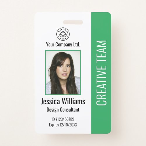 Modern Company Logo Photo Green Employee ID Badge
