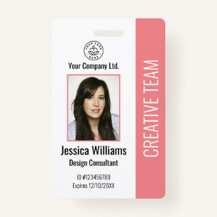 Modern Company Logo Photo Pink Employee ID Badge
