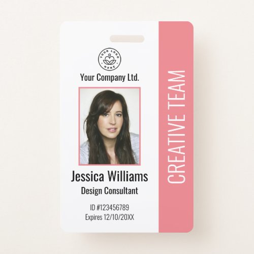 Modern Company Logo Photo Pink Employee ID Badge