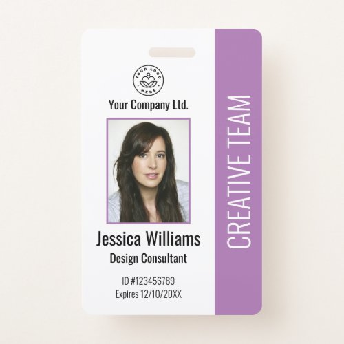 Modern Company Logo Photo Purple Employee ID Badge