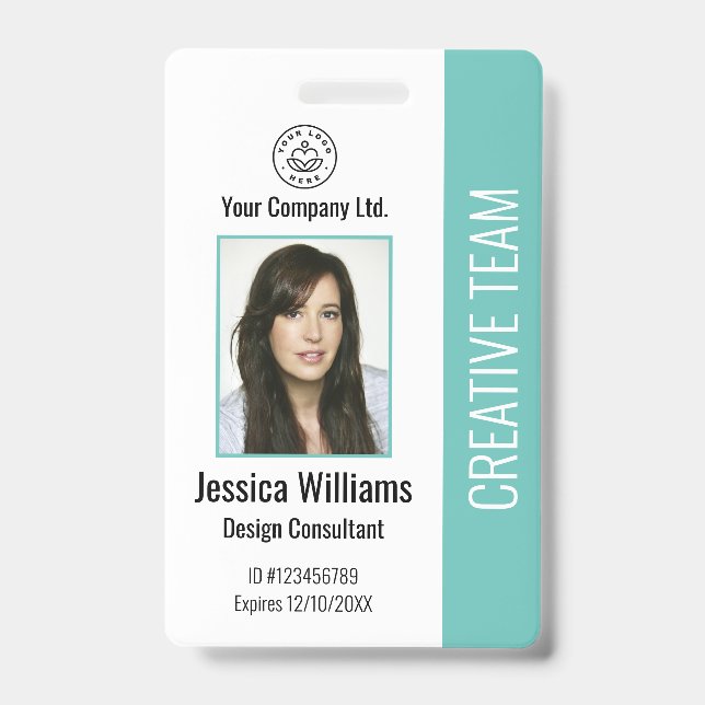 Modern Company Logo Photo Teal Employee ID  Badge (Front)